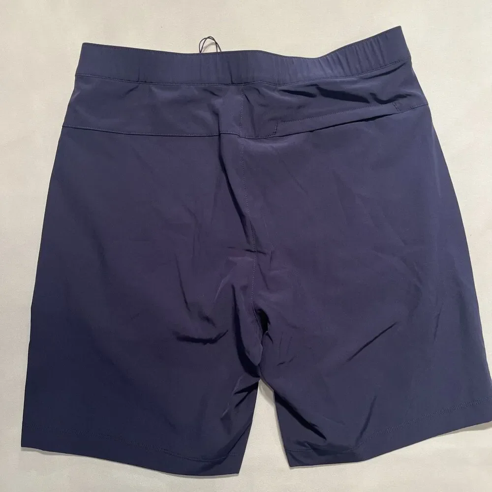 Rhone Men's Barrier Swim Short Navy Orange Performance Flat Front Lined Small